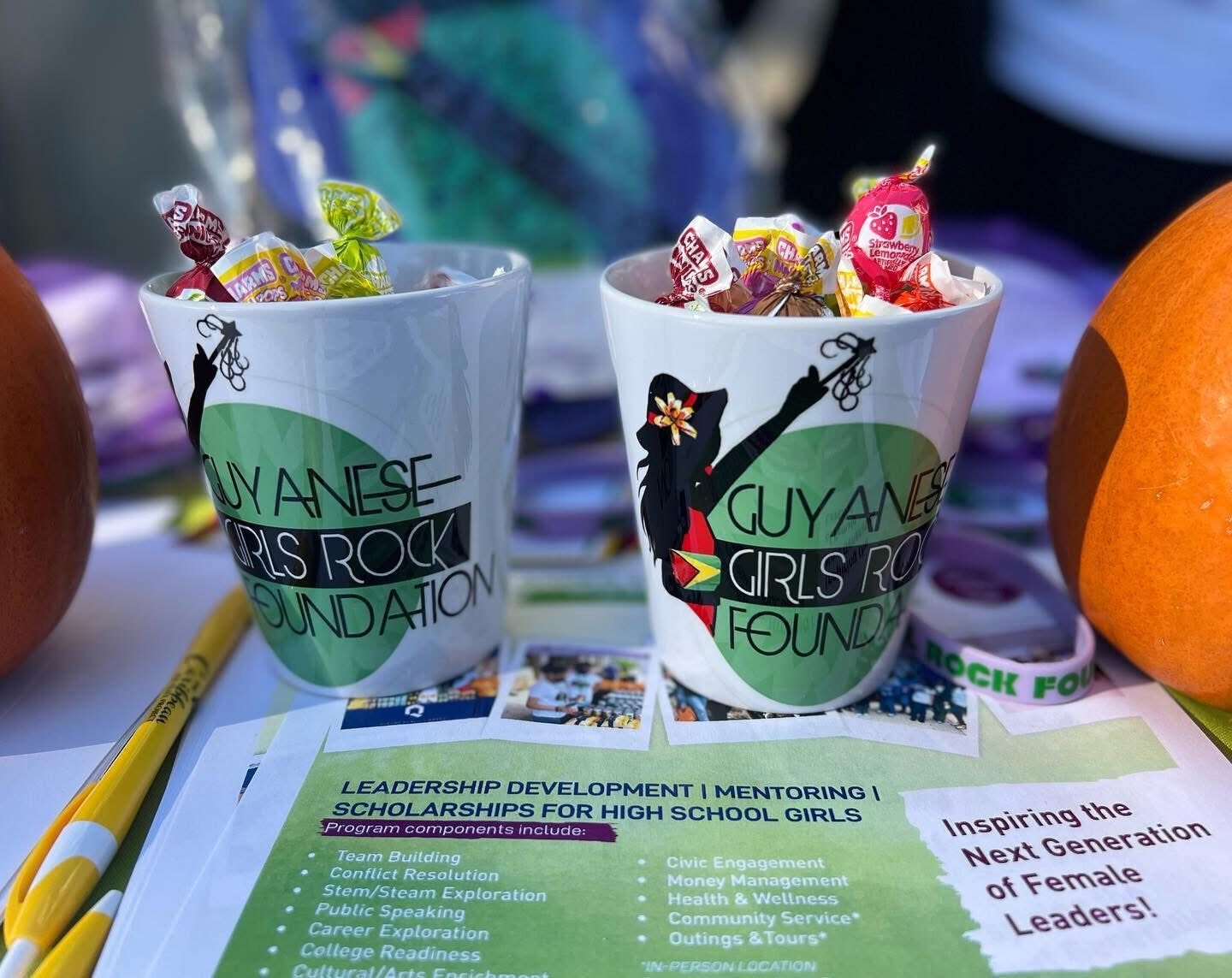 Foundation mugs and YWLA flyers on display