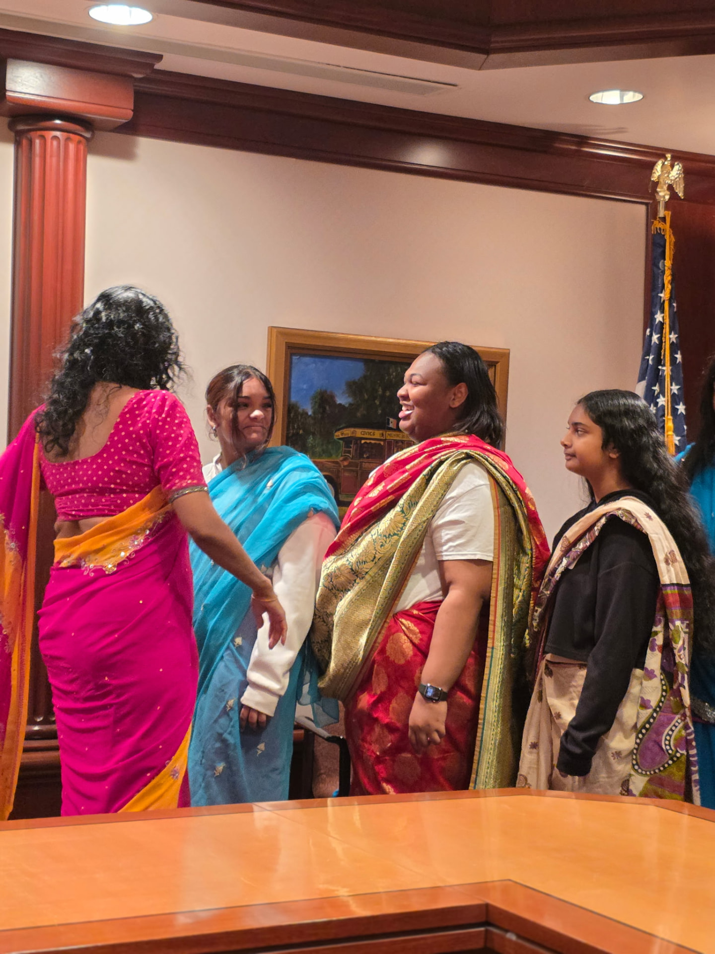 Sharing smiles during a sari workshop
