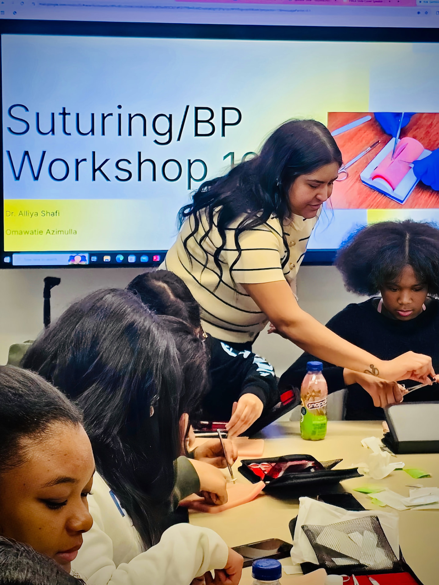 A suturing workshop in session