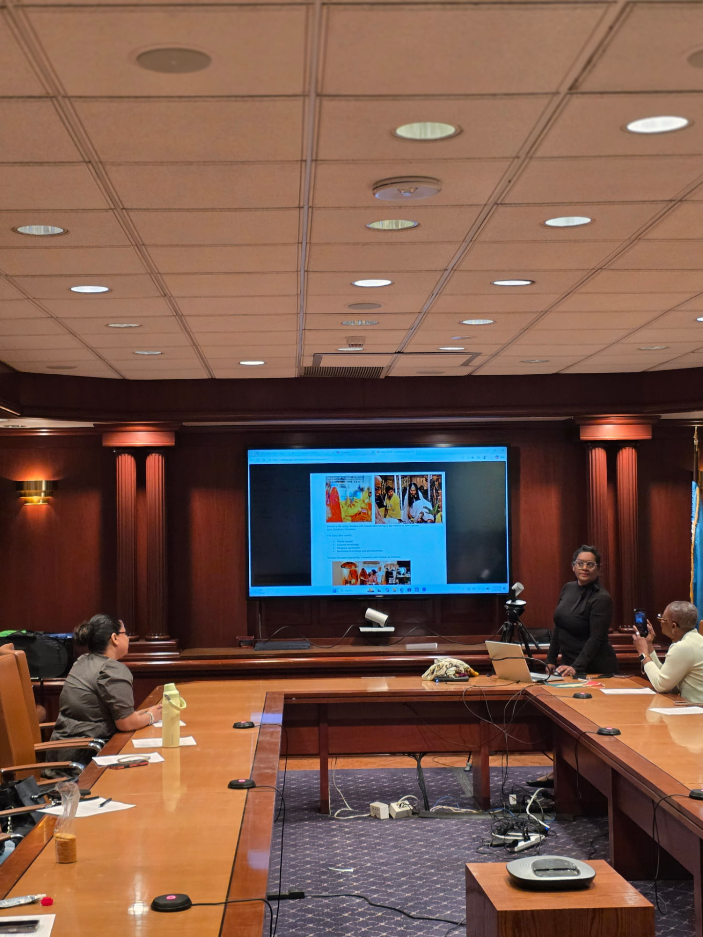 Sharing a cultural presentation in the meeting room